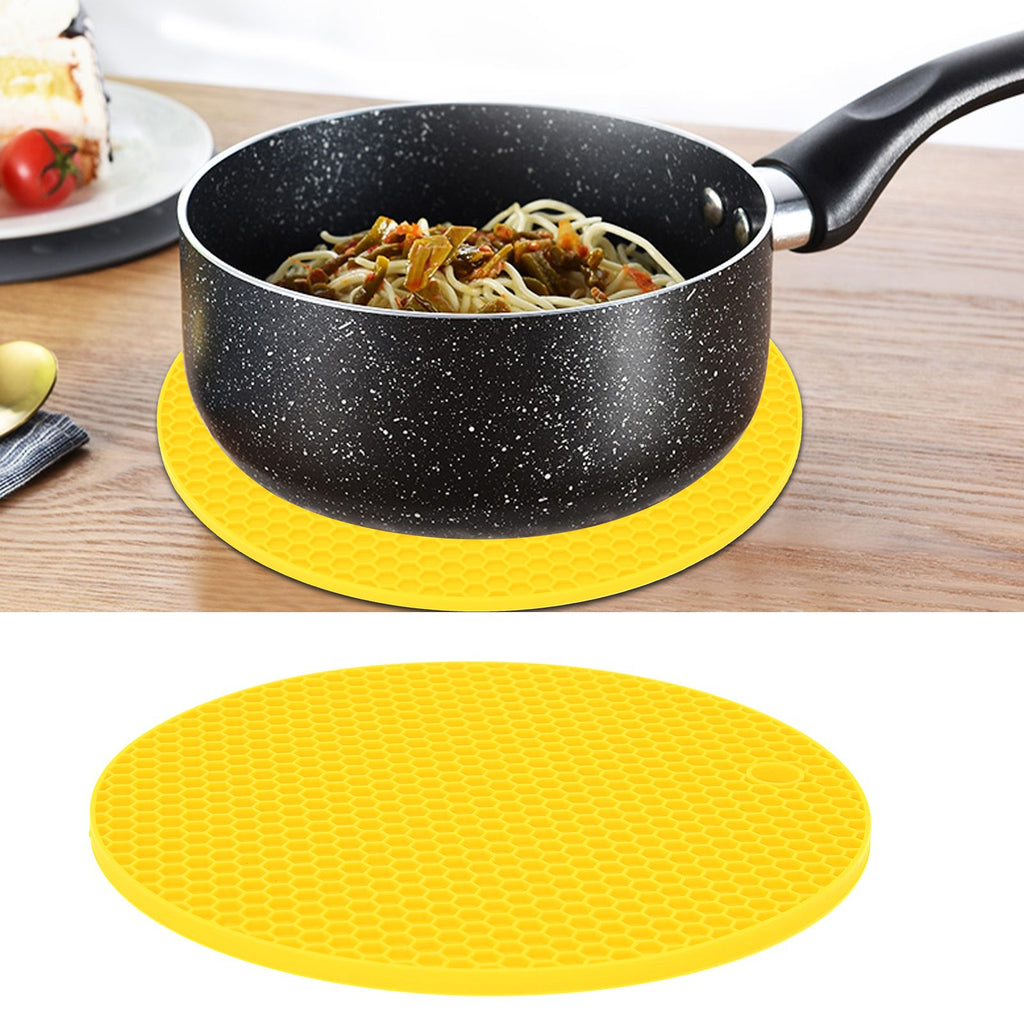 Round Shape Mat Food Grade Thickened Silicone Placemat Insulation Pad Microwave Oven MatYellow