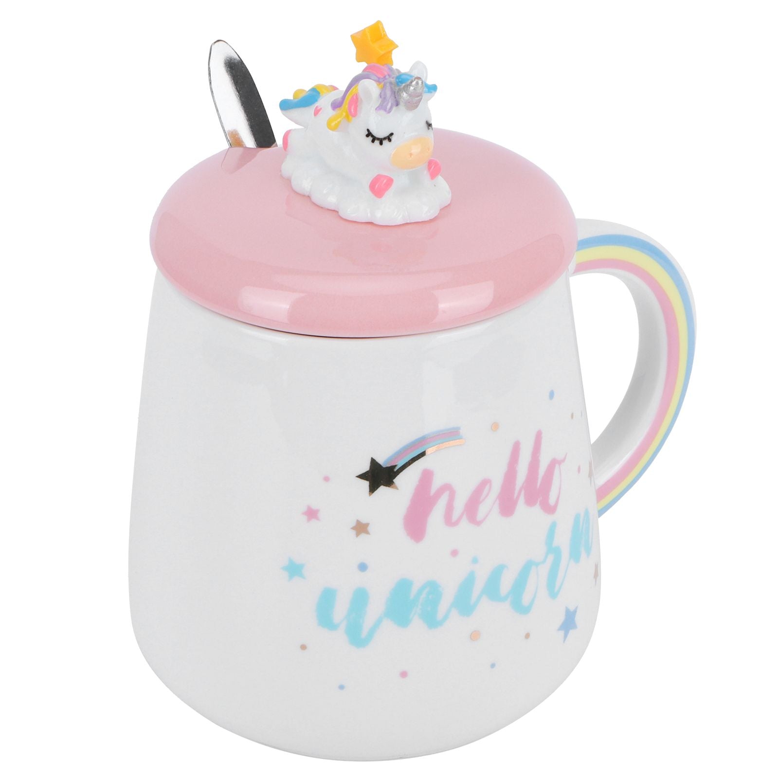Animal Mug Spoon Water Cup with Lid Cute Ceramic Mug Coffee Cup Drinking AccessoriesType 3