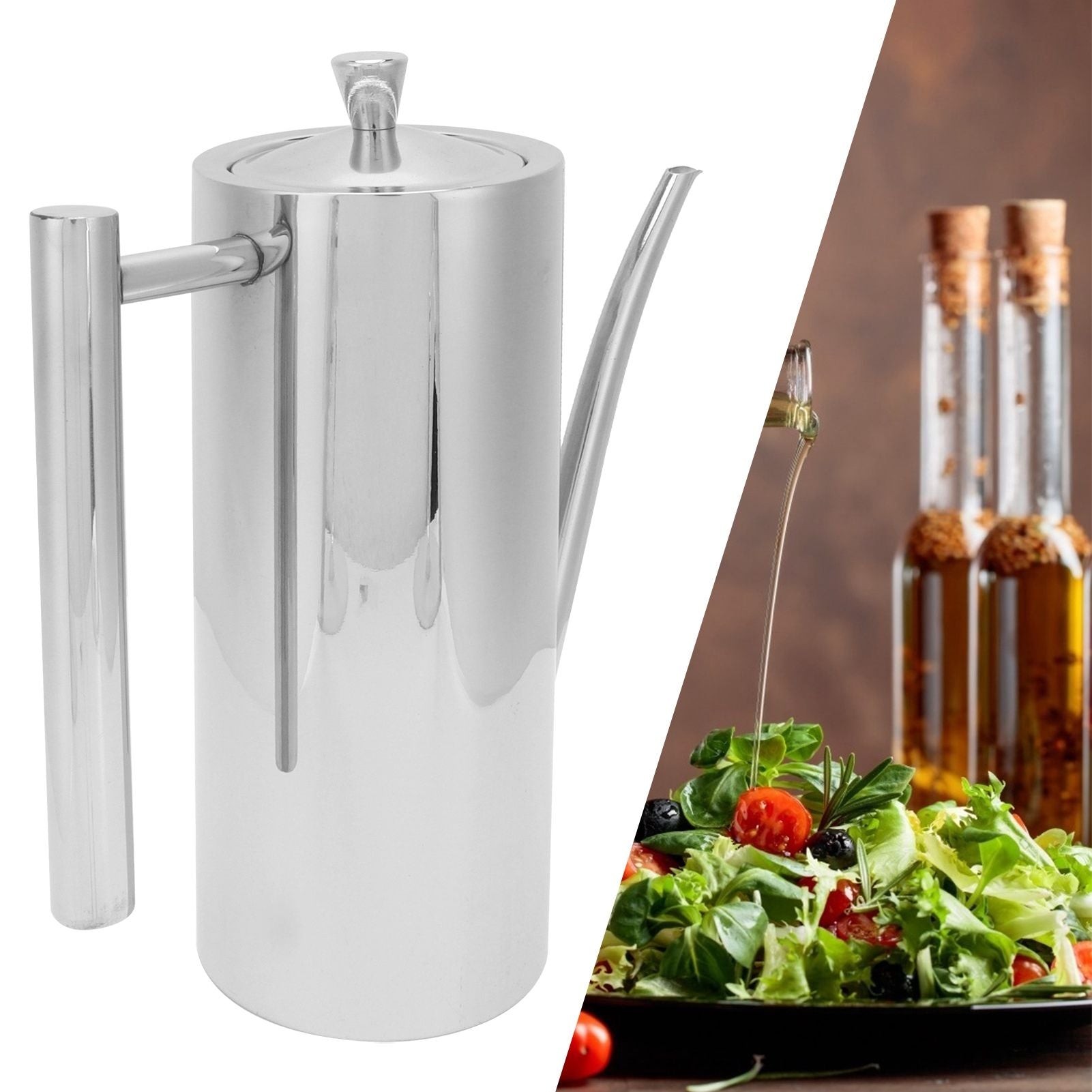 Stainless Steel Oil Pot Kitchen Household Oil Control Kettle for Sauce Vinegar Milk TeaL(700ml)