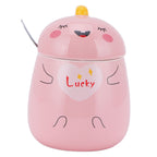 450ml Cute Ceramic Cup with Lid Spoon Water Cup Coffee Mug Girl Gift for Home OfficePink Lucky