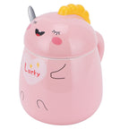 450ml Cute Ceramic Cup with Lid Spoon Water Cup Coffee Mug Girl Gift for Home OfficePink Lucky