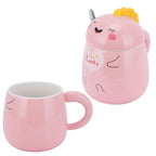 450ml Cute Ceramic Cup with Lid Spoon Water Cup Coffee Mug Girl Gift for Home OfficePink Lucky
