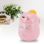 450ml Cute Ceramic Cup with Lid Spoon Water Cup Coffee Mug Girl Gift for Home OfficePink Lucky