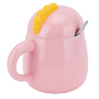 450ml Cute Ceramic Cup with Lid Spoon Water Cup Coffee Mug Girl Gift for Home OfficePink Happy