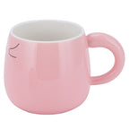 450ml Cute Ceramic Cup with Lid Spoon Water Cup Coffee Mug Girl Gift for Home OfficePink Happy