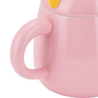 450ml Cute Ceramic Cup with Lid Spoon Water Cup Coffee Mug Girl Gift for Home OfficePink Happy