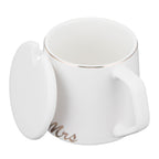 320ml Fashon Ceramic Cup Coffee Mug Cup with Lid Spoon Present Gift for Home OfficeWhite M Letter