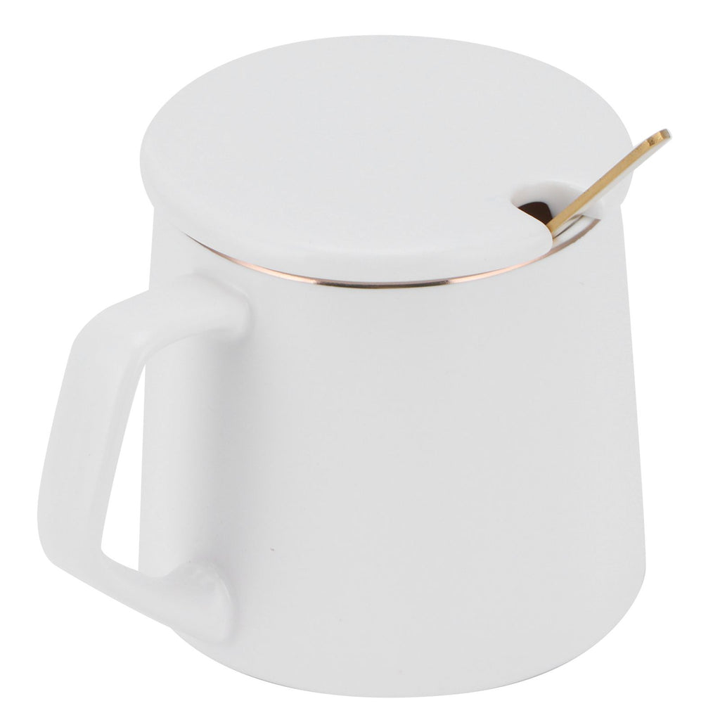 320ml Fashon Ceramic Cup Coffee Mug Cup with Lid Spoon Present Gift for Home OfficeWhite M Letter