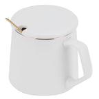 320ml Fashon Ceramic Cup Coffee Mug Cup with Lid Spoon Present Gift for Home OfficeWhite M Letter