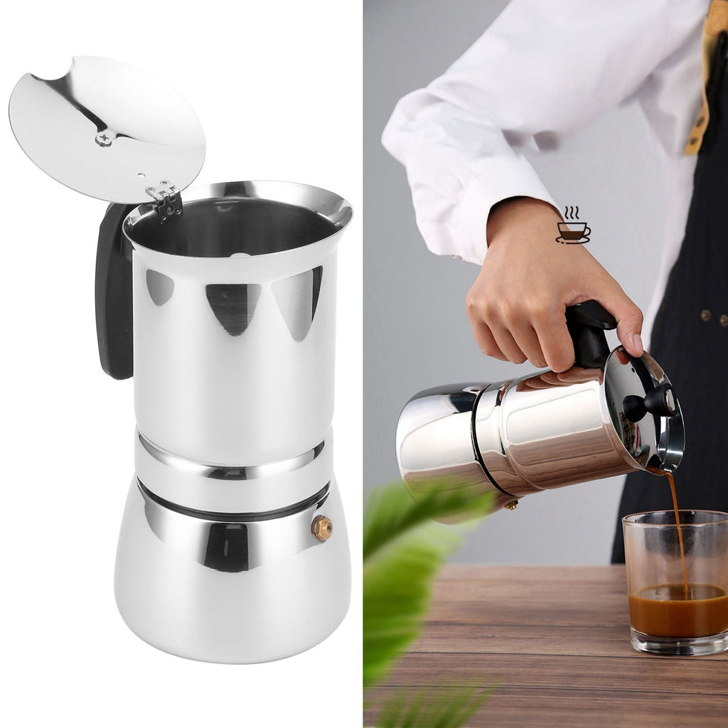 Stainless Steel Moka Pot Portable Coffee Maker Brewing Coffee Machine for Home Office6 Cups 300ml