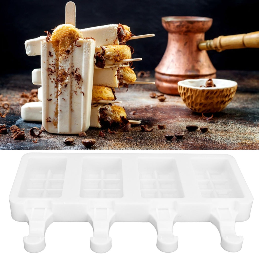 Silicone Ice Cream Mold 4 Cavities DIY Ice Bar Maker Mould for Kitchen Tool SuppliesS