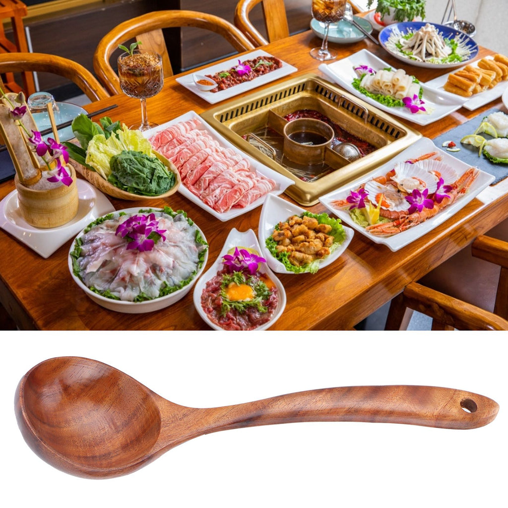 Wooden Spoon AntiScald Cooking Hot Pot Soup Spoon with Long Handle for Home Kitchen
