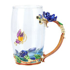 Glass Cup Innovative Flower Tea Cup with Spoon Drink Mug Birthday Christmas Festive GiftsBlue Rose 350ML