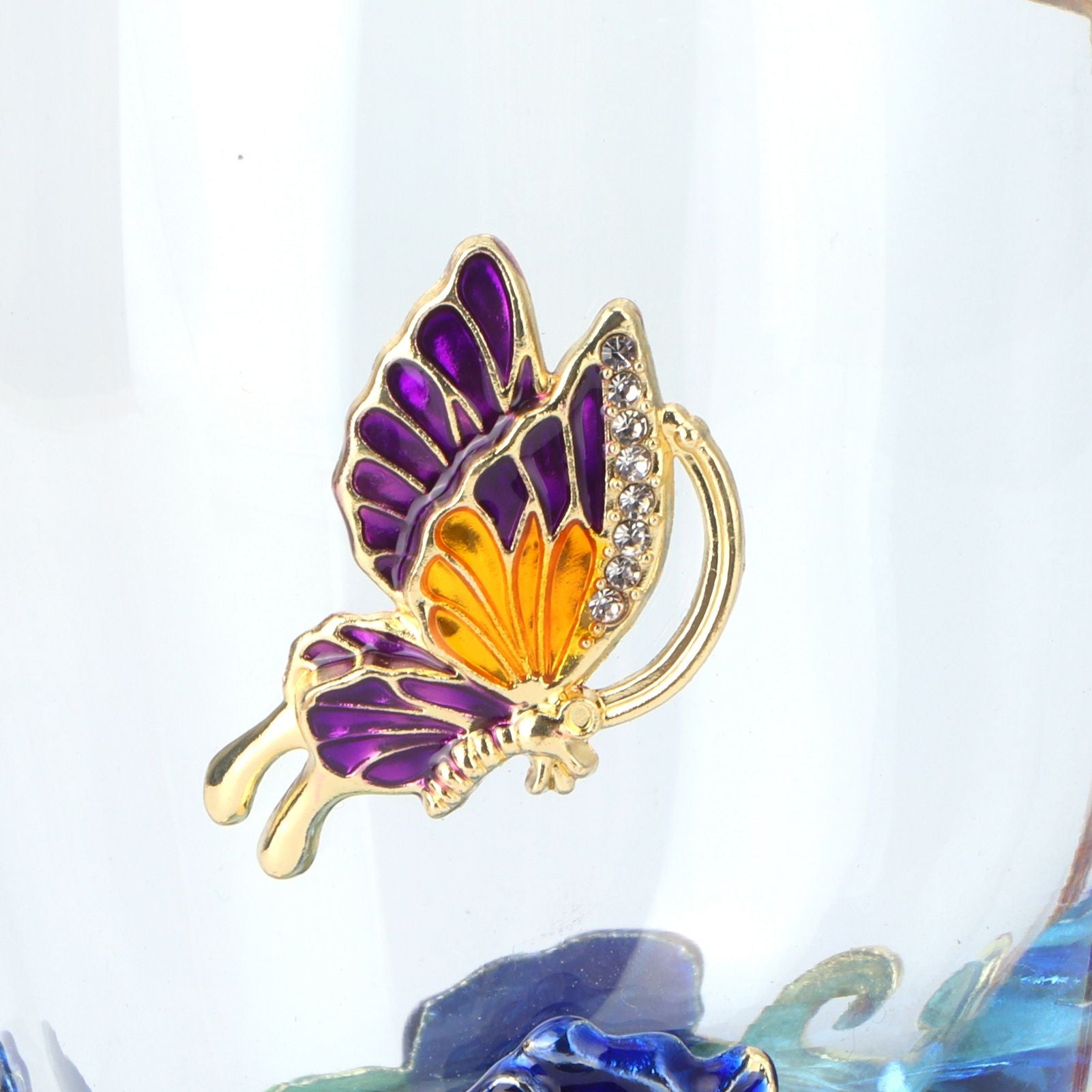 Glass Cup Innovative Flower Tea Cup with Spoon Drink Mug Birthday Christmas Festive GiftsBlue Rose 350ML