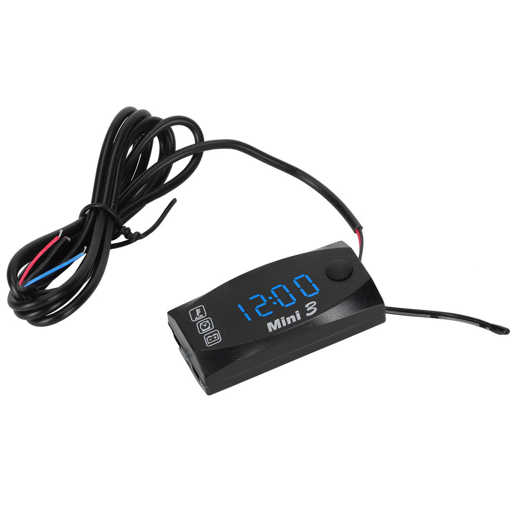 3 in 1 Waterproof LED Electronic Meter Motorcycle Digital Time Clock Thermometer VoltmeterBlue Light
