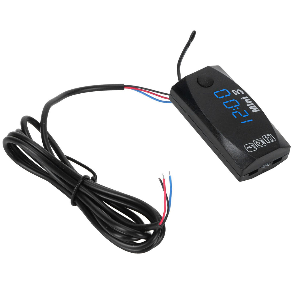 3 in 1 Waterproof LED Electronic Meter Motorcycle Digital Time Clock Thermometer VoltmeterBlue Light