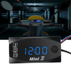 3 in 1 Waterproof LED Electronic Meter Motorcycle Digital Time Clock Thermometer VoltmeterBlue Light