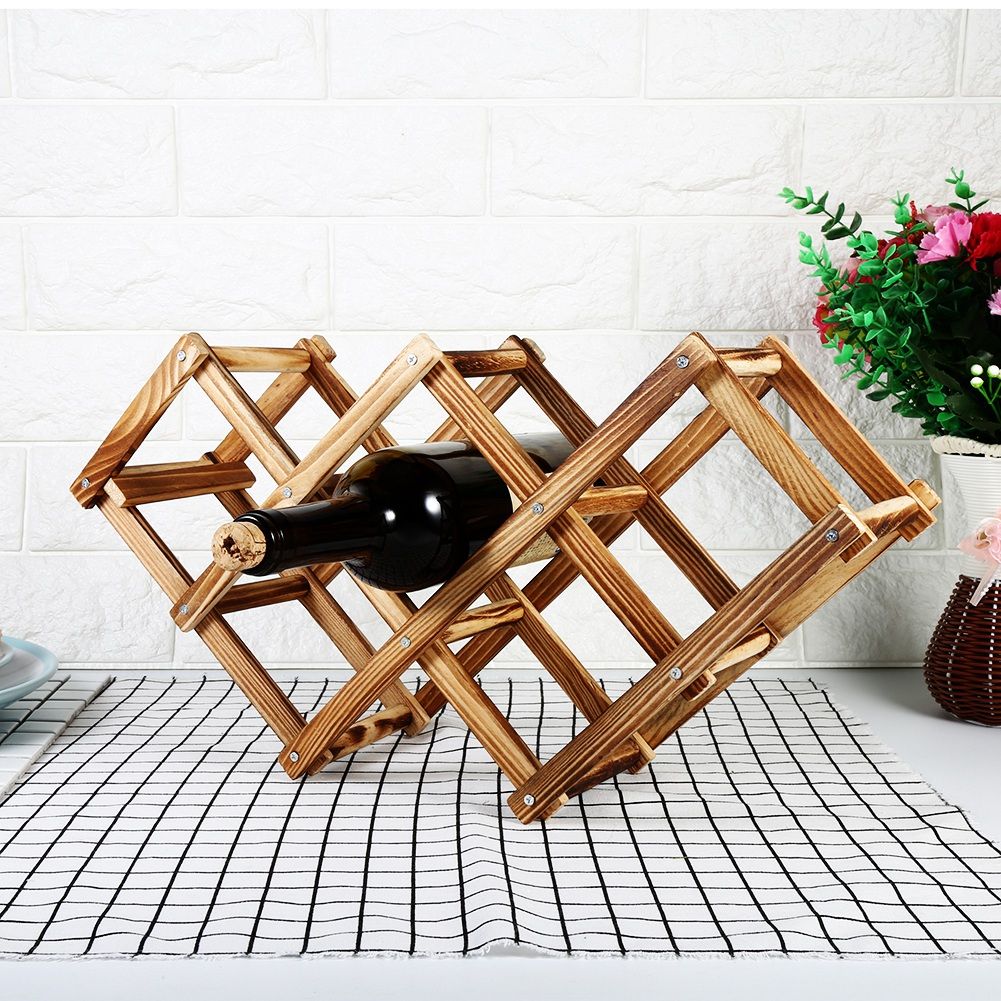 Foldable Wooden Wine Rack Bottle Holder Storage Home Bar Decor Display Shelf For 6 Bottles