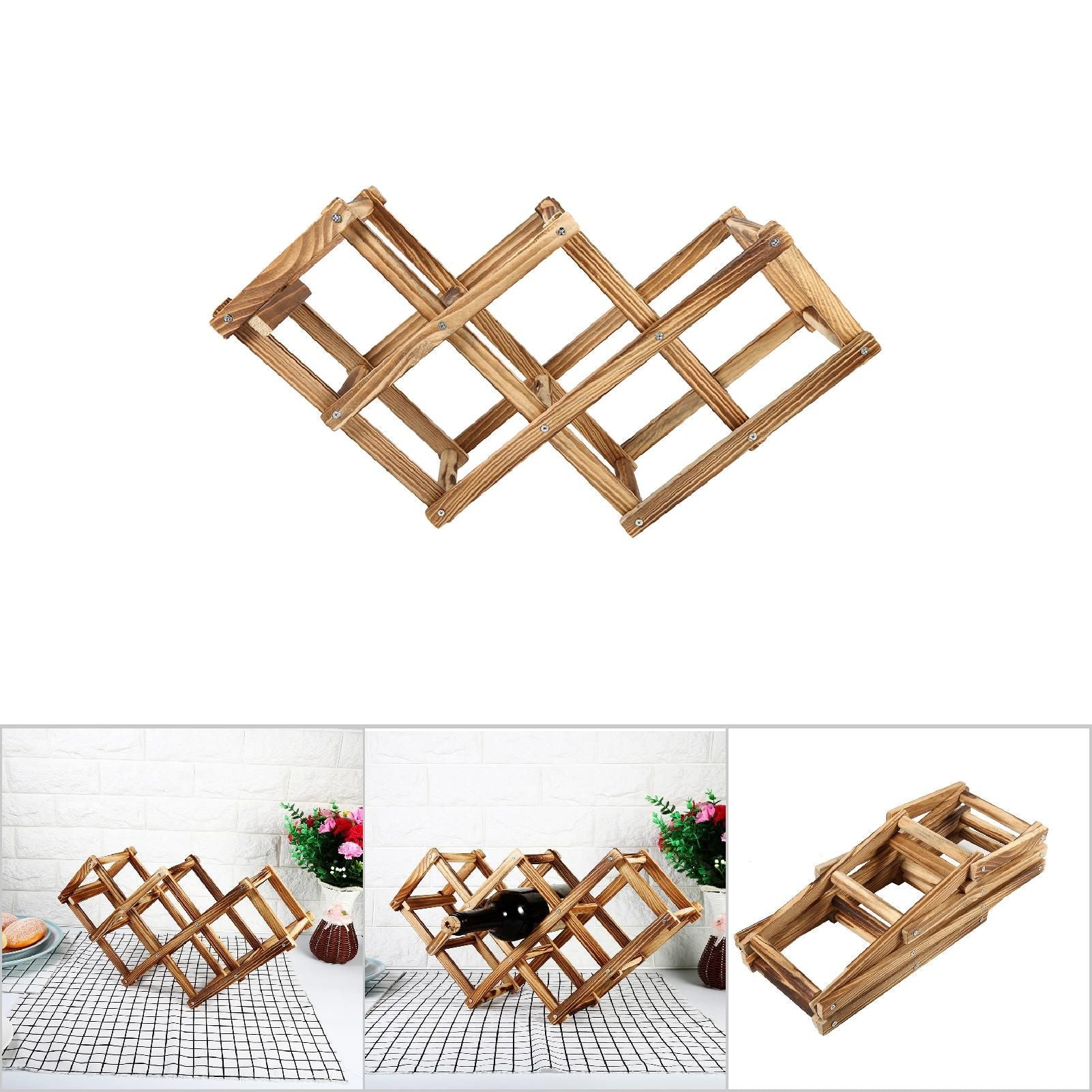 Foldable Wooden Wine Rack Bottle Holder Storage Home Bar Decor Display Shelf For 6 Bottles
