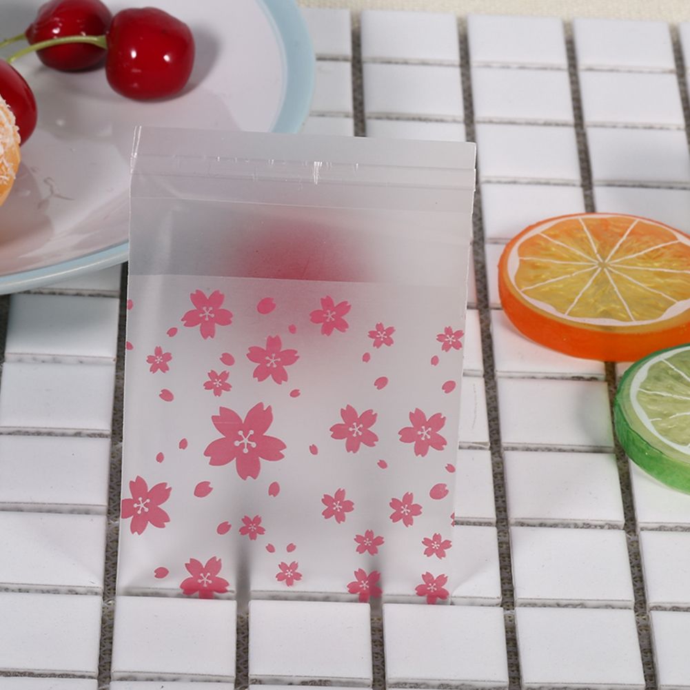100Pcs/Pack Flower Pattern Wedding Plastic Cookie Biscuit Candy Bag (Oriental Cherry 7 x 7cm )