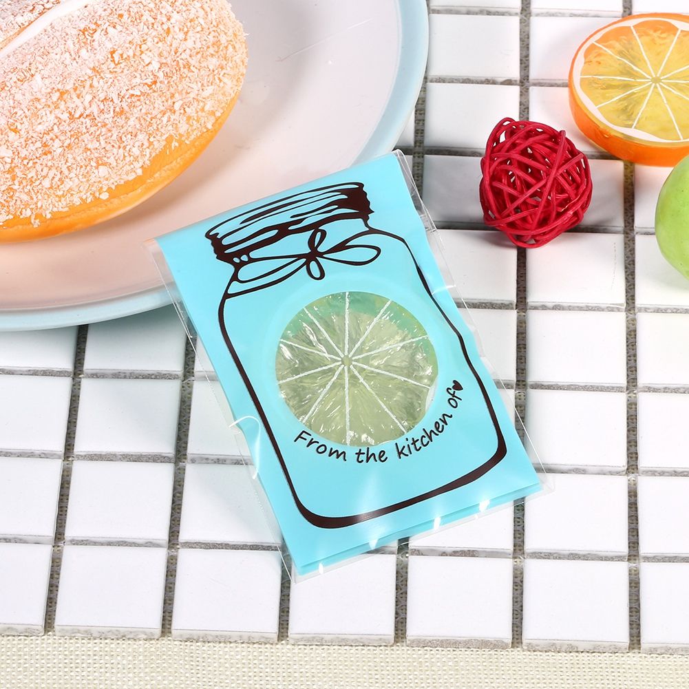100pcs/Pack Lovely Plastic Candy Biscuit Cookies Gift Packaging Bag Party Supplies (Blue)