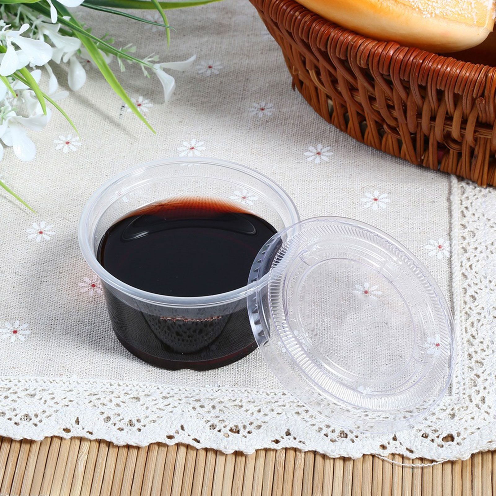 50Pcs Disposable Plastic Clear Sauce Chutney Cups Boxes With Lid Food Takeaway Hot (4oz)