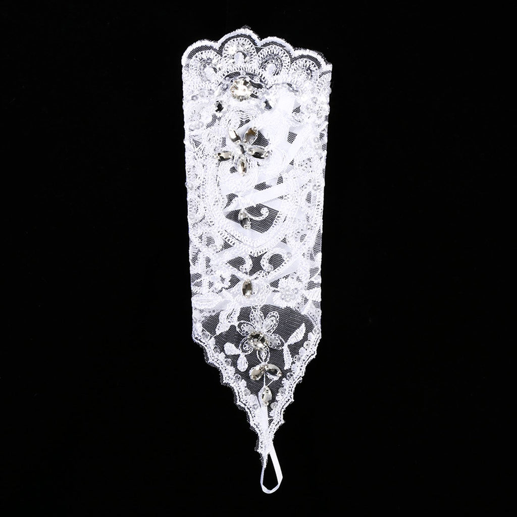Retro Syle Ivory Lace Flower Bride Bridal Rhinestone Sexy Fingerless Gloves Wedding White