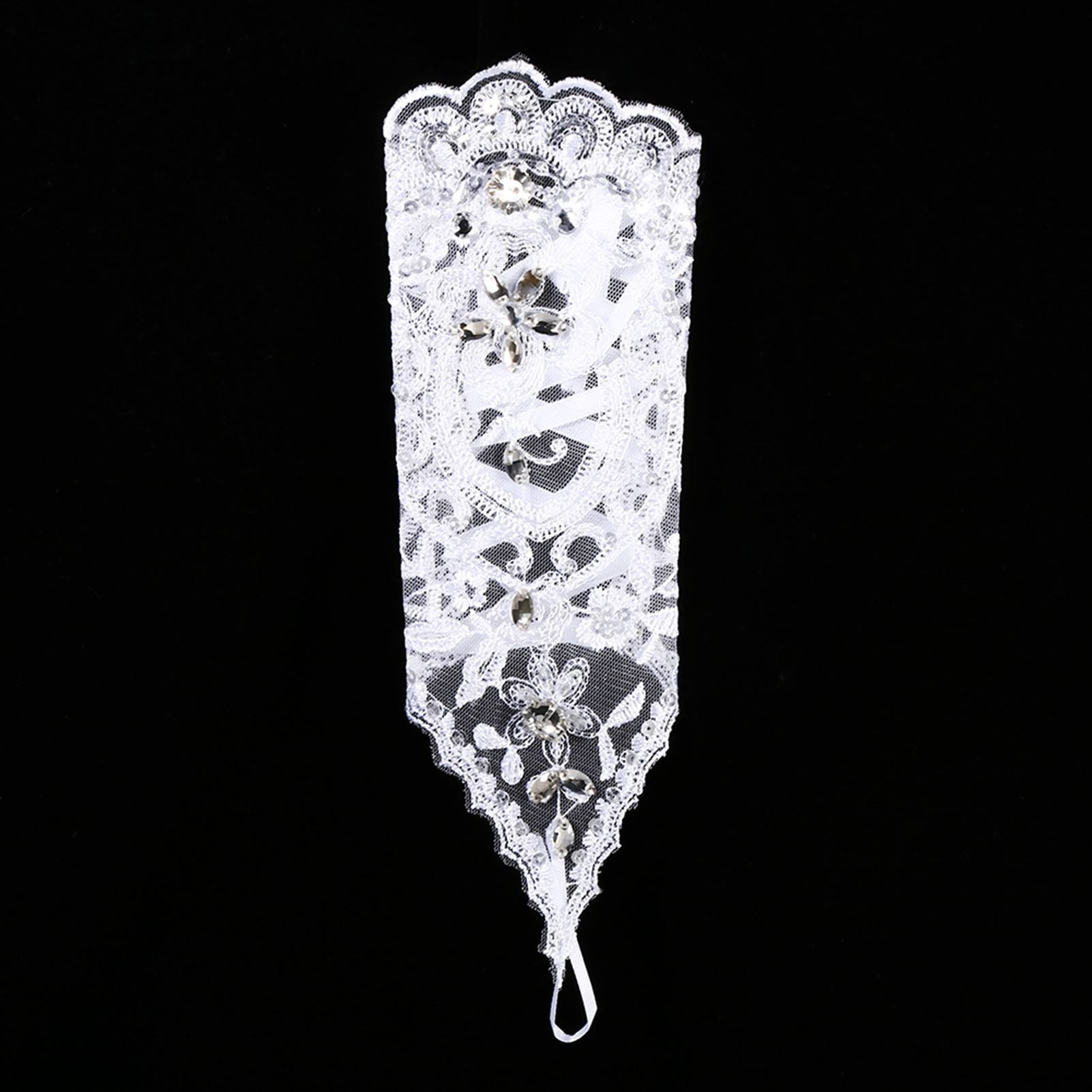 Retro Syle Ivory Lace Flower Bride Bridal Rhinestone Sexy Fingerless Gloves Wedding White