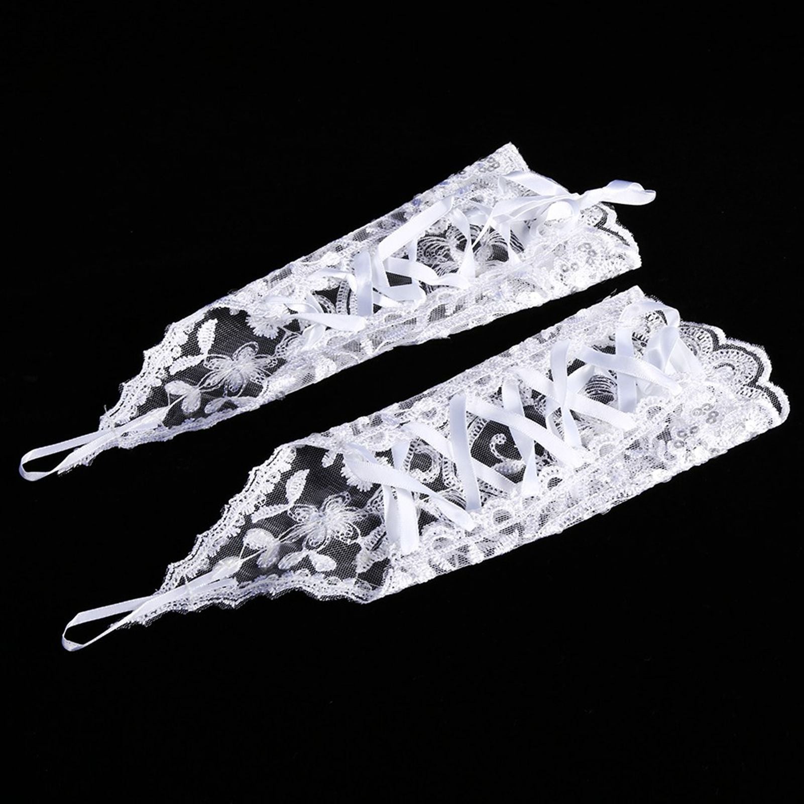 Retro Syle Ivory Lace Flower Bride Bridal Rhinestone Sexy Fingerless Gloves Wedding White