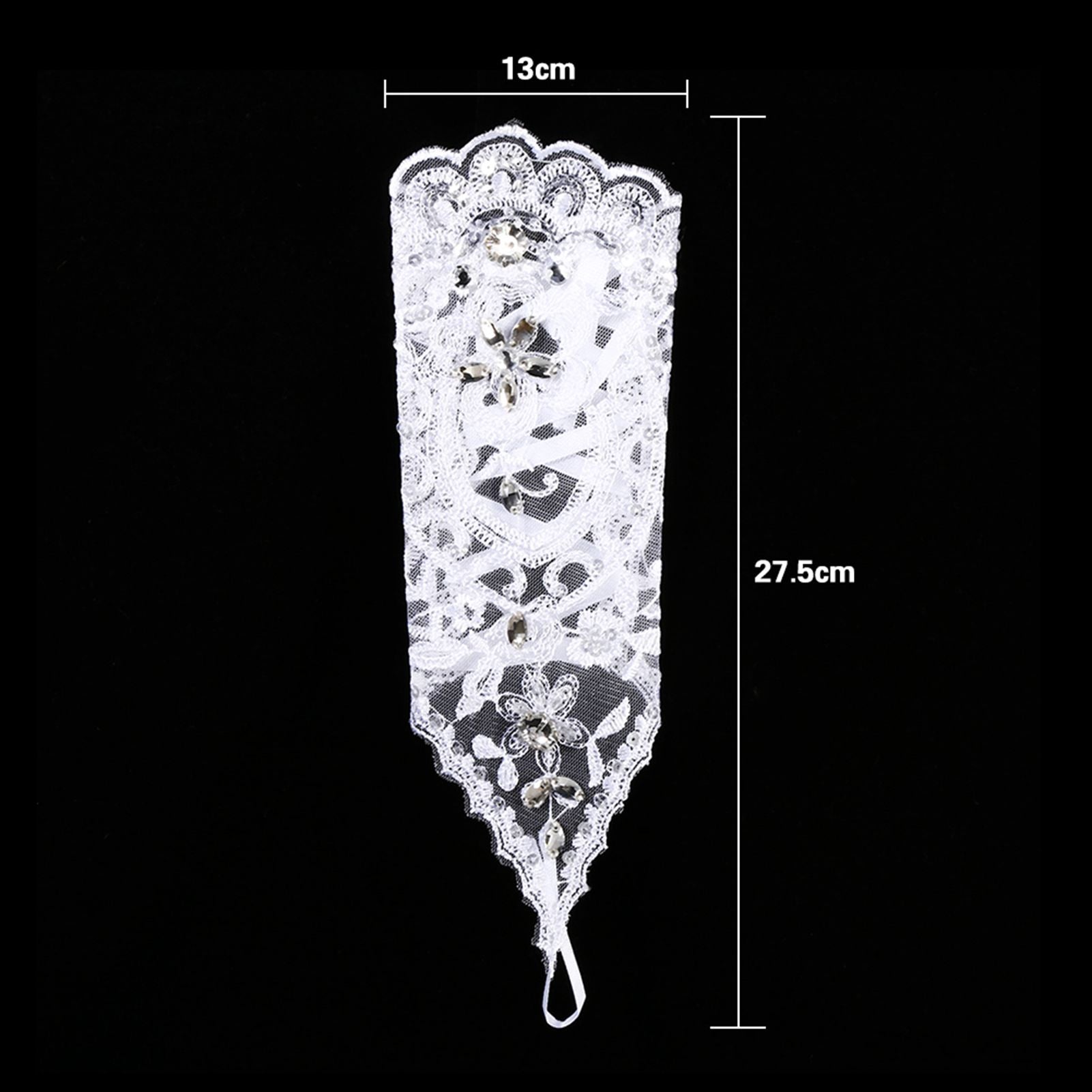 Retro Syle Ivory Lace Flower Bride Bridal Rhinestone Sexy Fingerless Gloves Wedding White