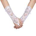 Vintage Syle Ivory Lace Flower Bride Bridal Rhinestone Sexy Fingerless Gloves Wedding Ivory