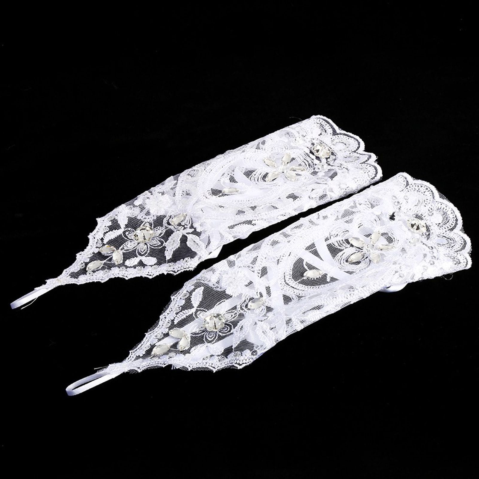 Vintage Syle Ivory Lace Flower Bride Bridal Rhinestone Sexy Fingerless Gloves Wedding Ivory