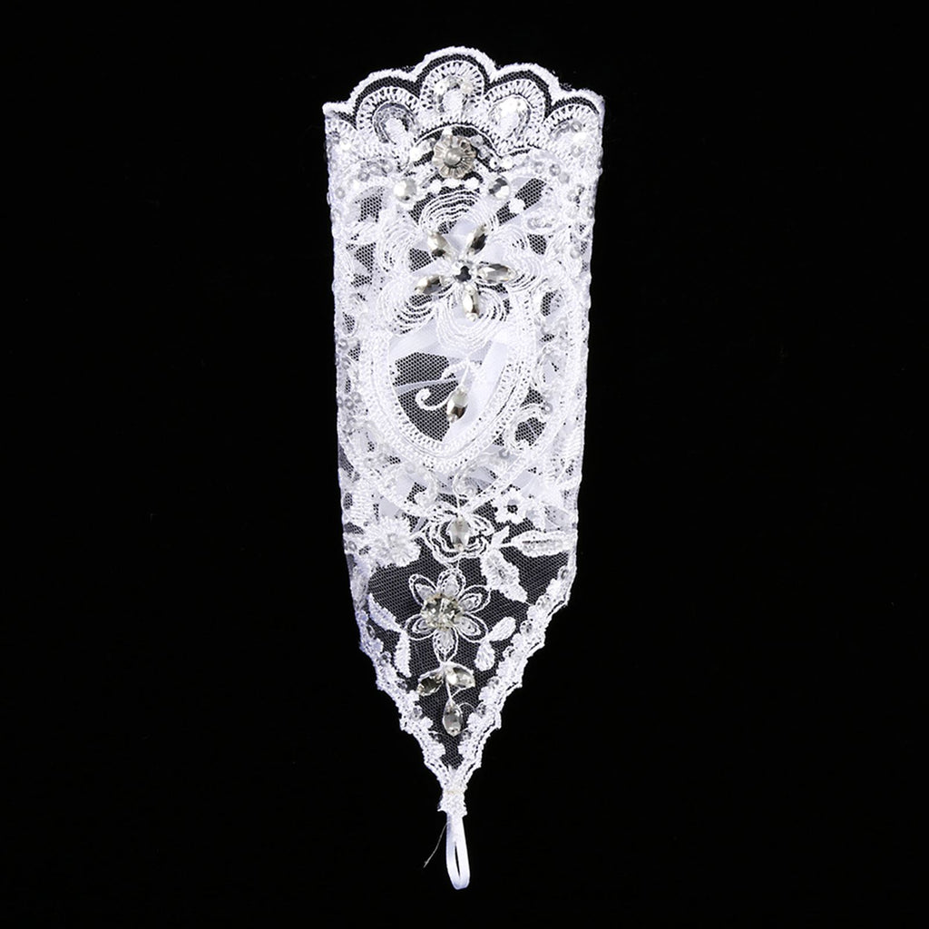 Vintage Syle Ivory Lace Flower Bride Bridal Rhinestone Sexy Fingerless Gloves Wedding Ivory