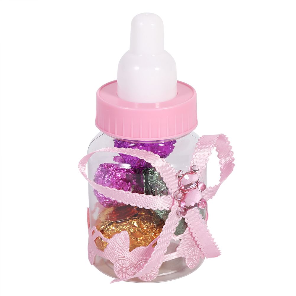 50Pcs Candy Chocolate Bottles Box For Baby Shower Party Favors Gifts Decorations (Pink)