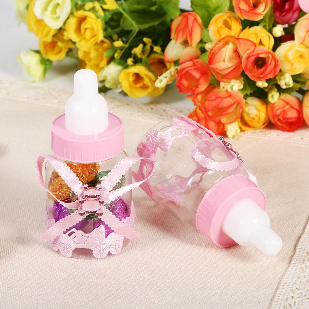 50Pcs Candy Chocolate Bottles Box For Baby Shower Party Favors Gifts Decorations (Pink)