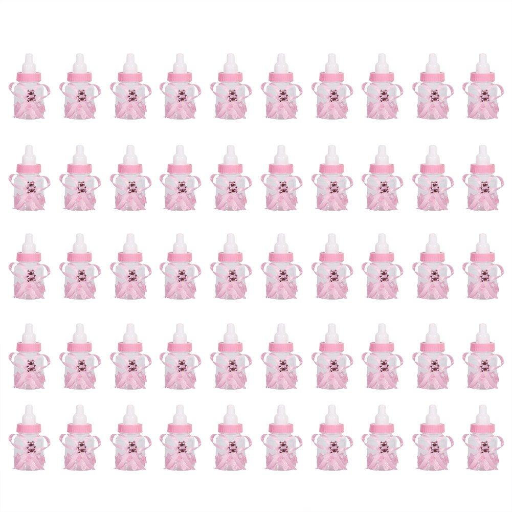 50Pcs Candy Chocolate Bottles Box For Baby Shower Party Favors Gifts Decorations (Pink)