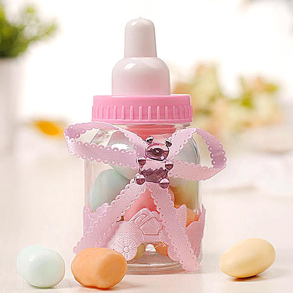 50Pcs Candy Chocolate Bottles Box For Baby Shower Party Favors Gifts Decorations (Pink)