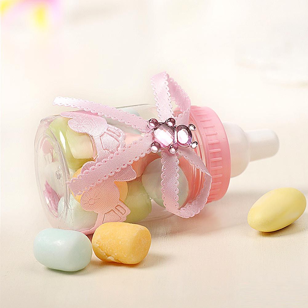50Pcs Candy Chocolate Bottles Box For Baby Shower Party Favors Gifts Decorations (Pink)