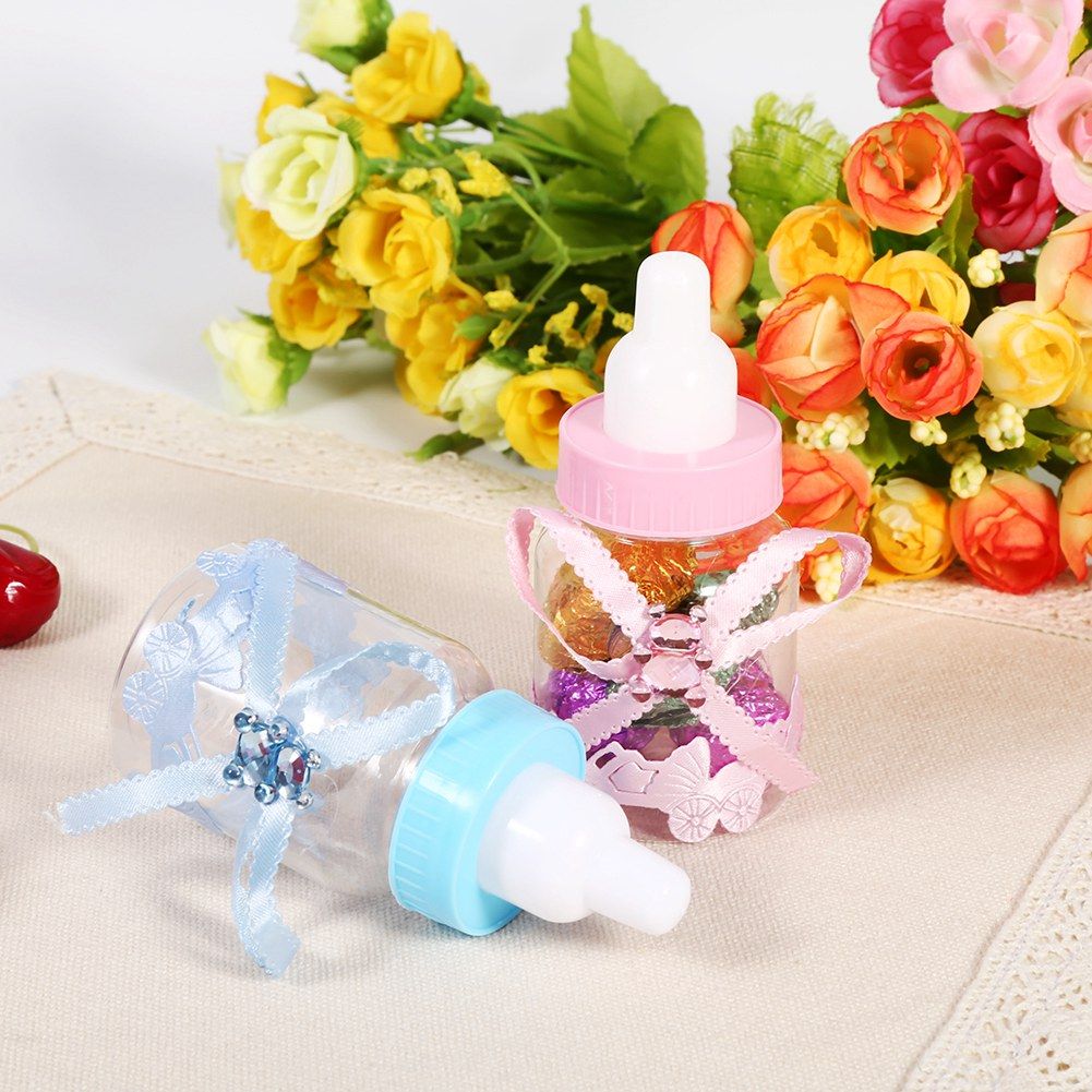 50Pcs Candy Chocolate Bottles Box For Baby Shower Party Favors Gifts Decorations (Pink)