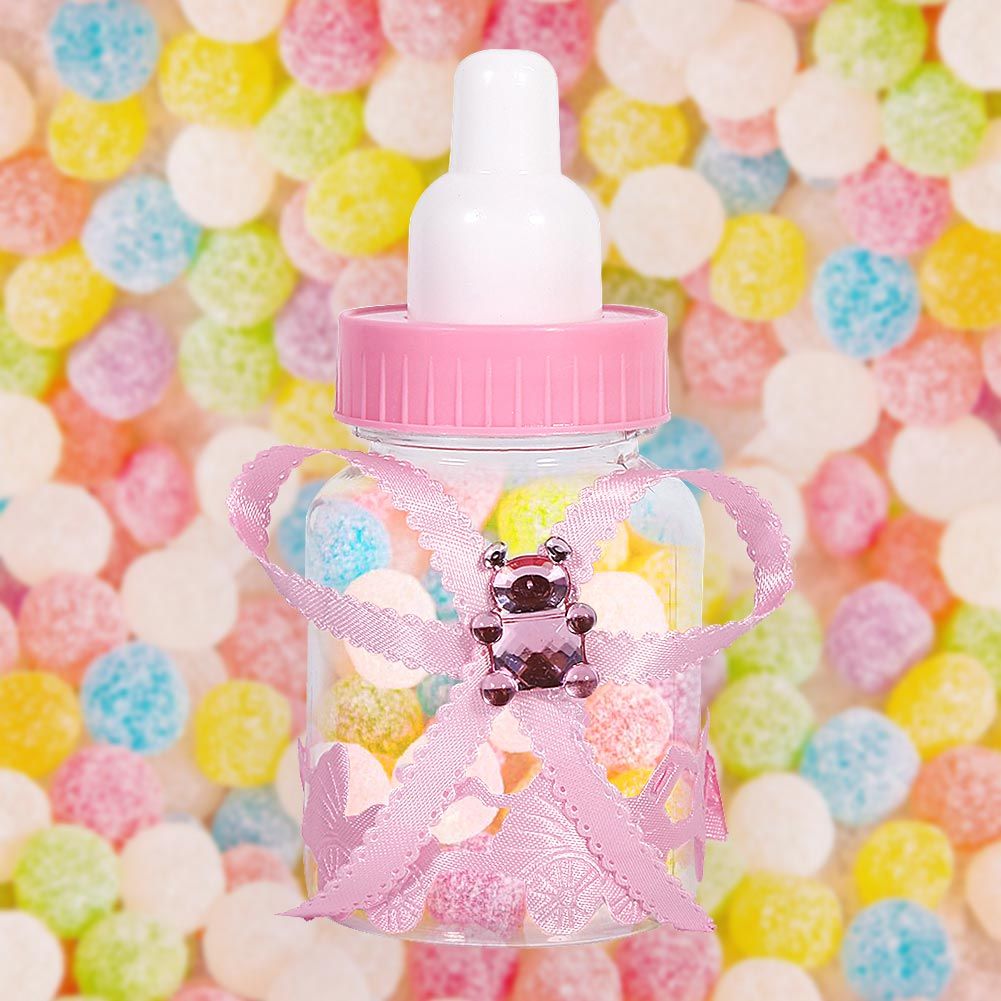 50Pcs Candy Chocolate Bottles Box For Baby Shower Party Favors Gifts Decorations (Pink)