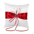 Wedding Ring Bearer Holder Pillow Cushion With Bowknot Stain Double Hearts Diamonds (Red)