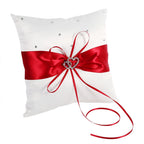 Wedding Ring Bearer Holder Pillow Cushion With Bowknot Stain Double Hearts Diamonds (Red)
