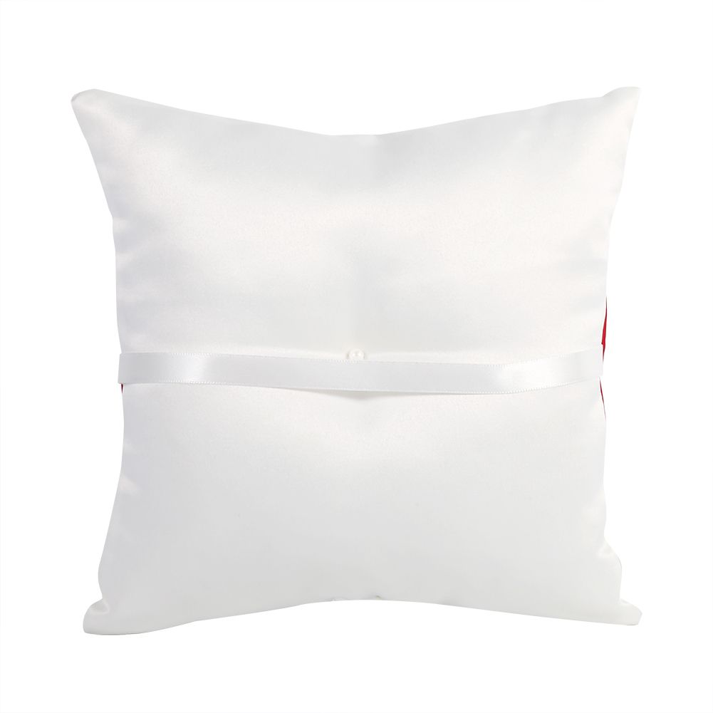 Wedding Ring Bearer Holder Pillow Cushion With Bowknot Stain Double Hearts Diamonds (Red)