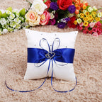 Wedding Ring Bearer Holder Pillow Cushion With Bowknot Stain Double Hearts Diamonds (Blue)