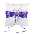 Wedding Ring Bearer Holder Pillow Cushion With Bowknot Stain Double Hearts Diamonds (Purple)