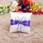 Wedding Ring Bearer Holder Pillow Cushion With Bowknot Stain Double Hearts Diamonds (Purple)
