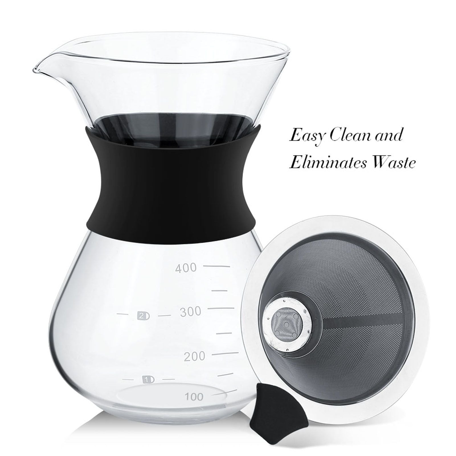 Manual Hand Drip Coffee Maker Glass Pot with Stainless Steel Filter