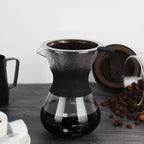 Manual Hand Drip Coffee Maker Glass Pot with Stainless Steel Filter