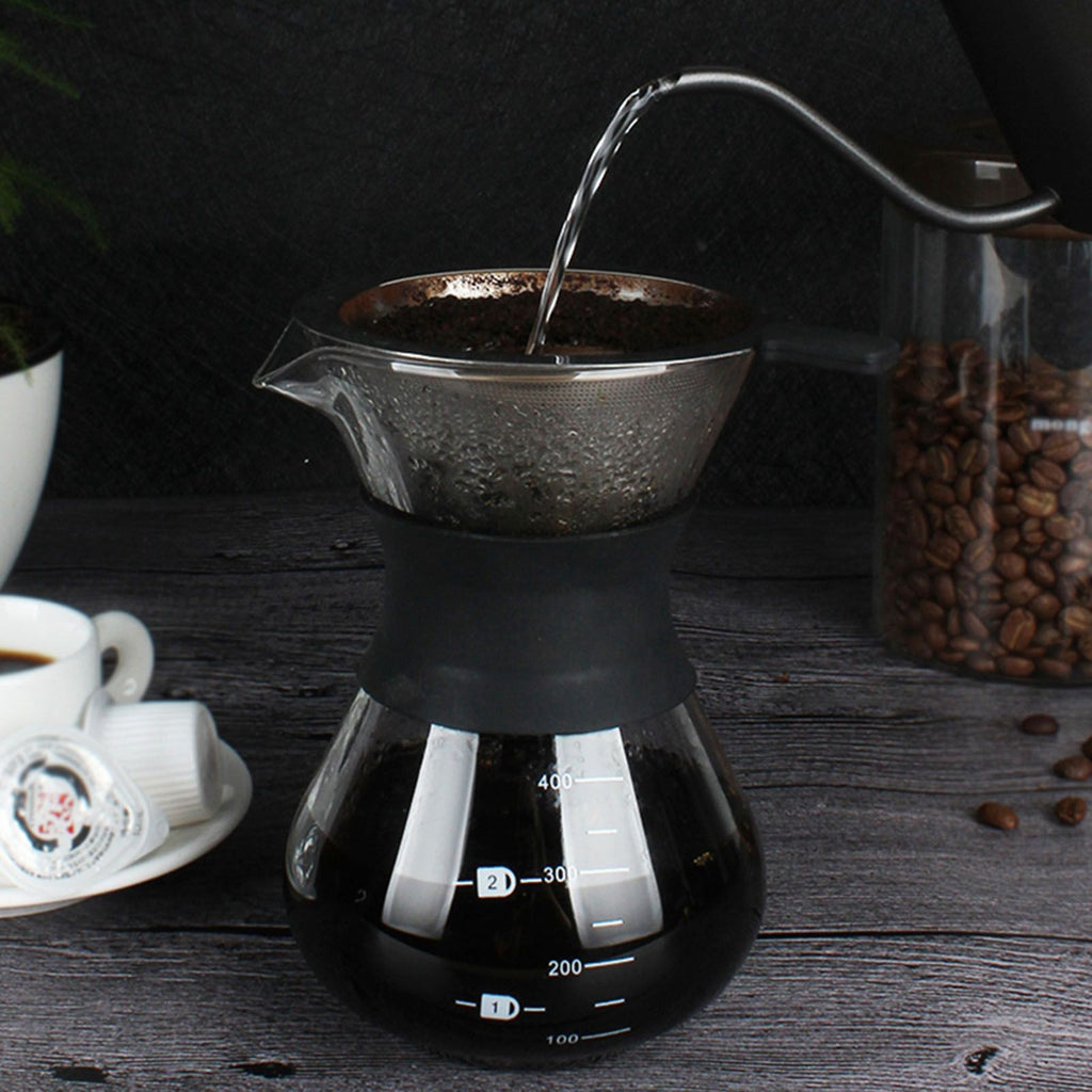 Manual Hand Drip Coffee Maker Glass Pot with Stainless Steel Filter