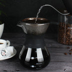 Manual Hand Drip Coffee Maker Glass Pot with Stainless Steel Filter
